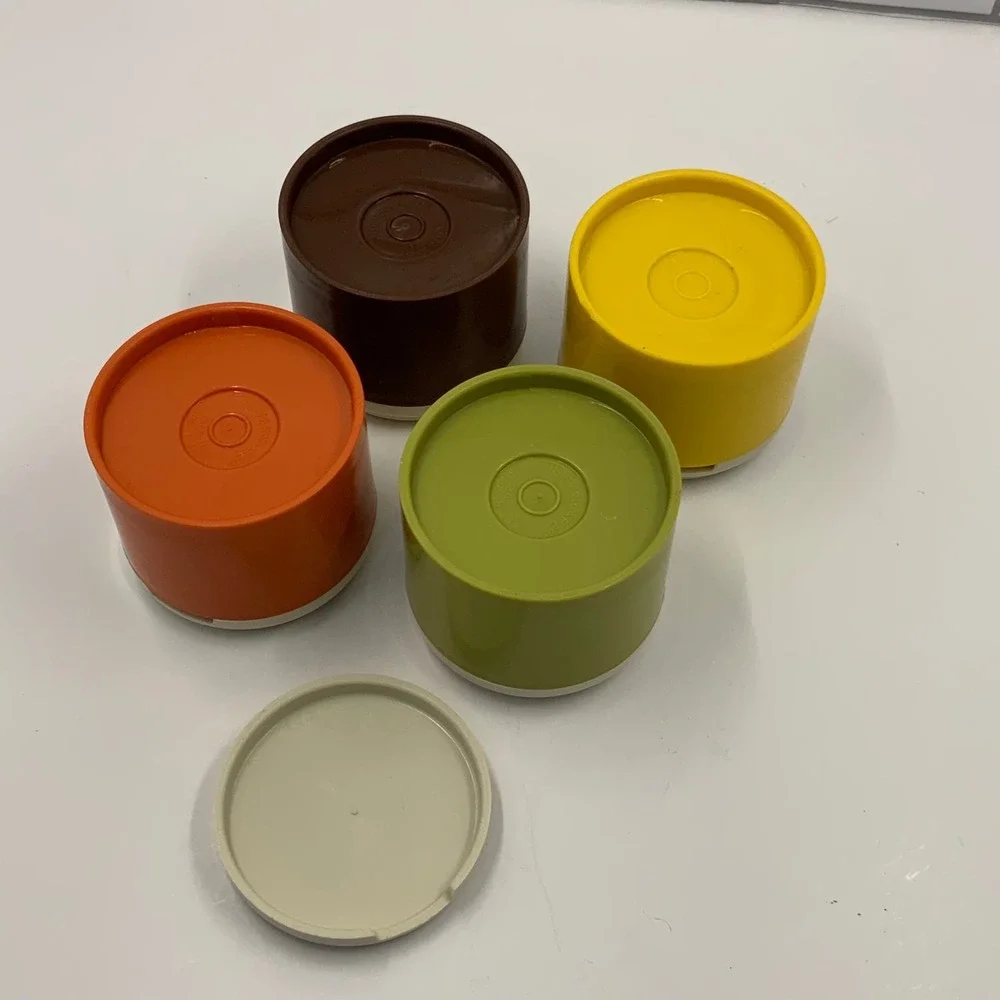 Vintage Tupperware Spice Shaker Tower 1308 Stacking Harvest Colors Set of 4